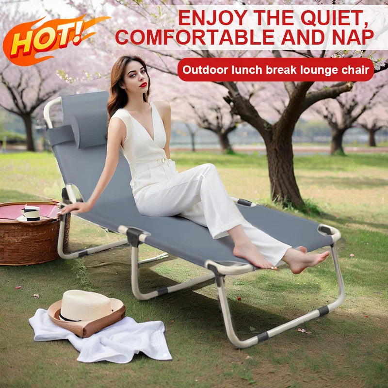 Portable Folding Recliner – Outdoor Sun Lounger with Pillow