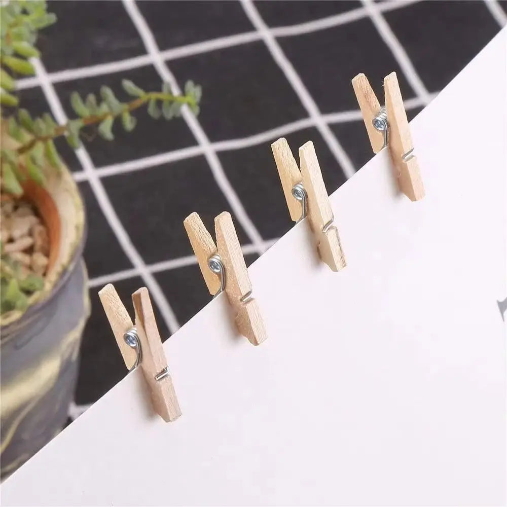 50 Durable Wooden Photo Clips Mini Reusable Memo Paper Peg Clamp
