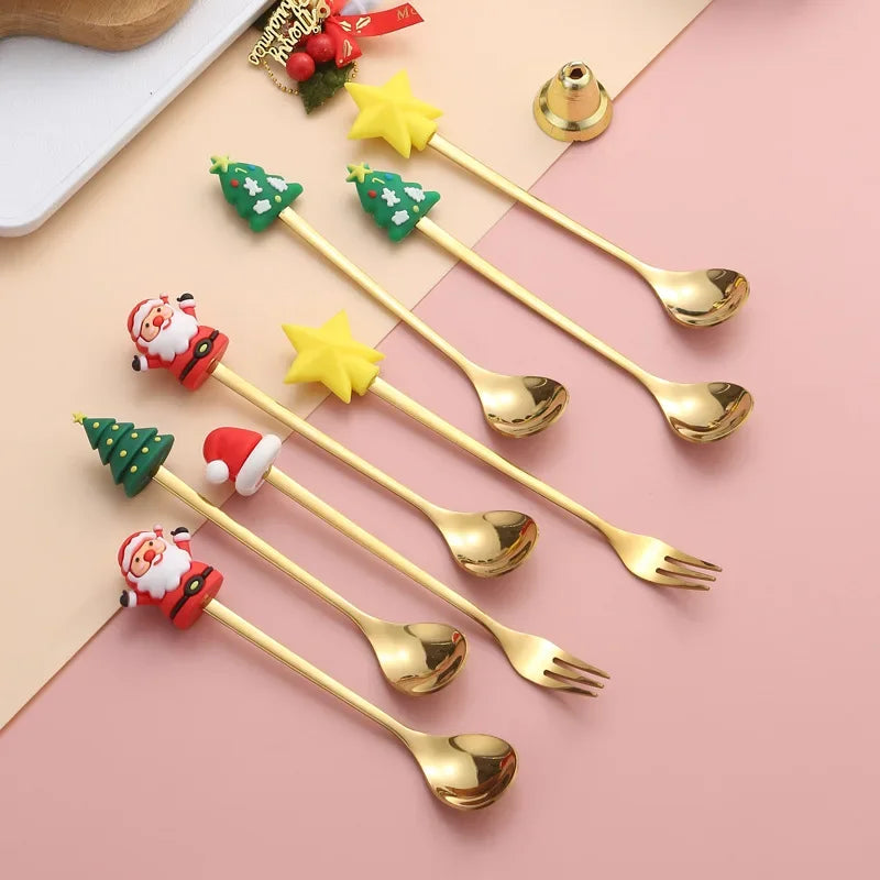 1 2 4 Fancy Christmas Cartoon Doll Sets Stainless Steel Tableware