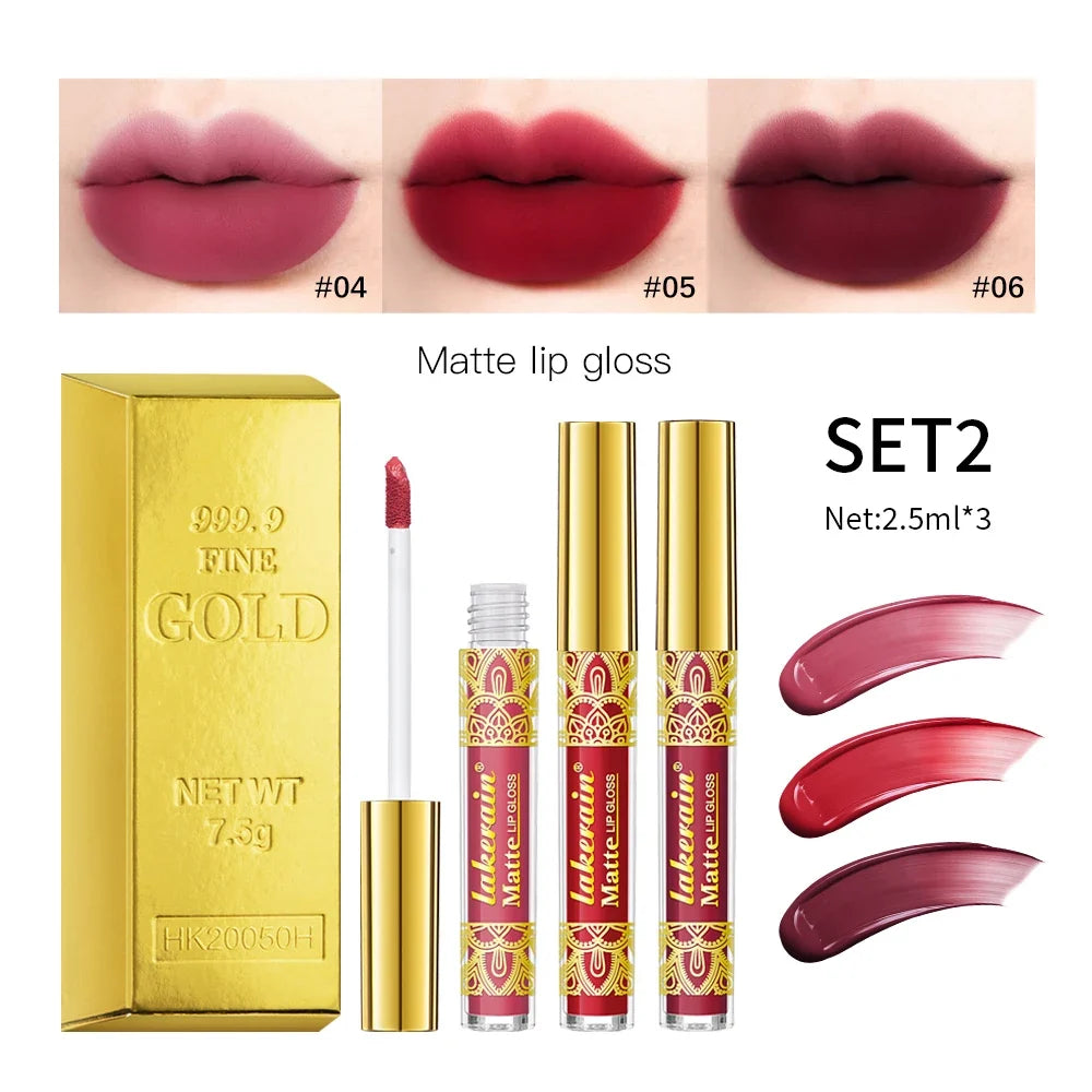 Matte Liquid Lipstick Set | Waterproof Velvet Lip Gloss 3 Colors