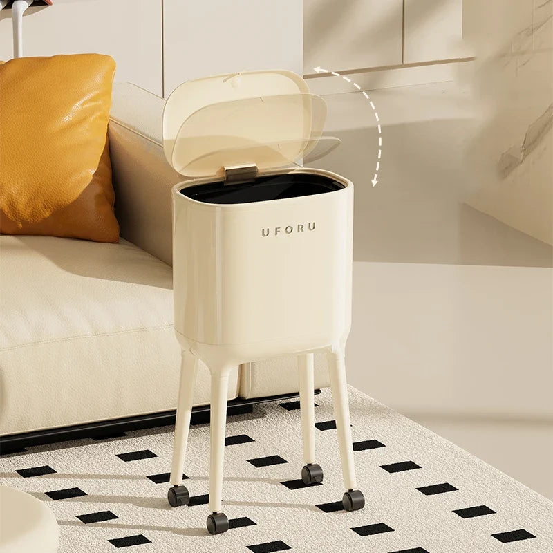No-bend High-leg Trash Can Press-to-open Lid Large Capacity Oval