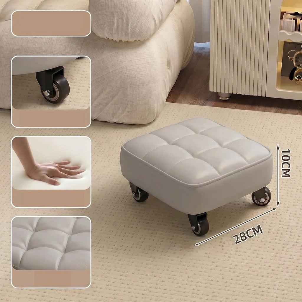 Wheeled Rolling Low Stool – Rotating Cushioned Nail & Pedicure Seat