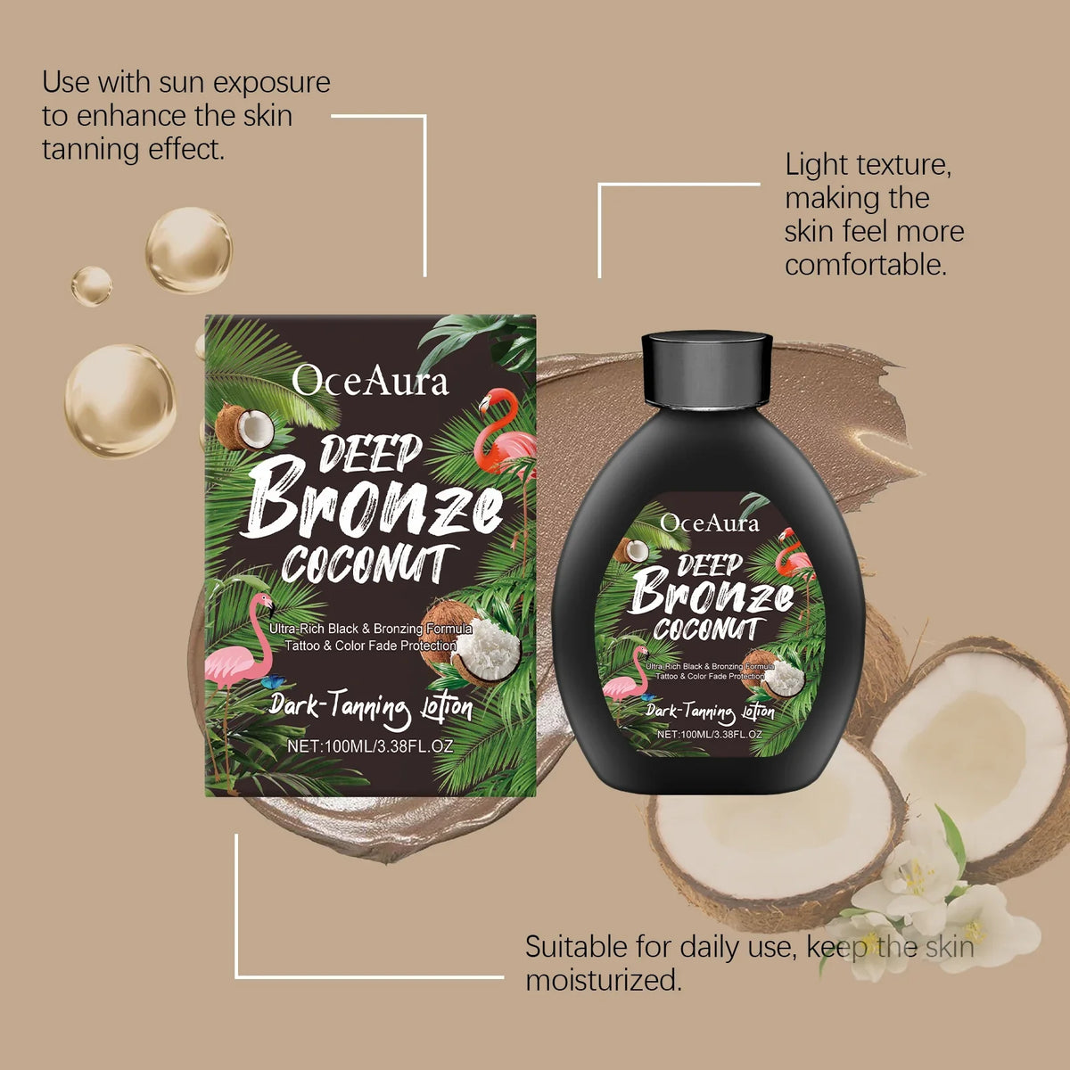 OceAura Coconut Self Tanning Lotion | Bronze Glow Bronzer