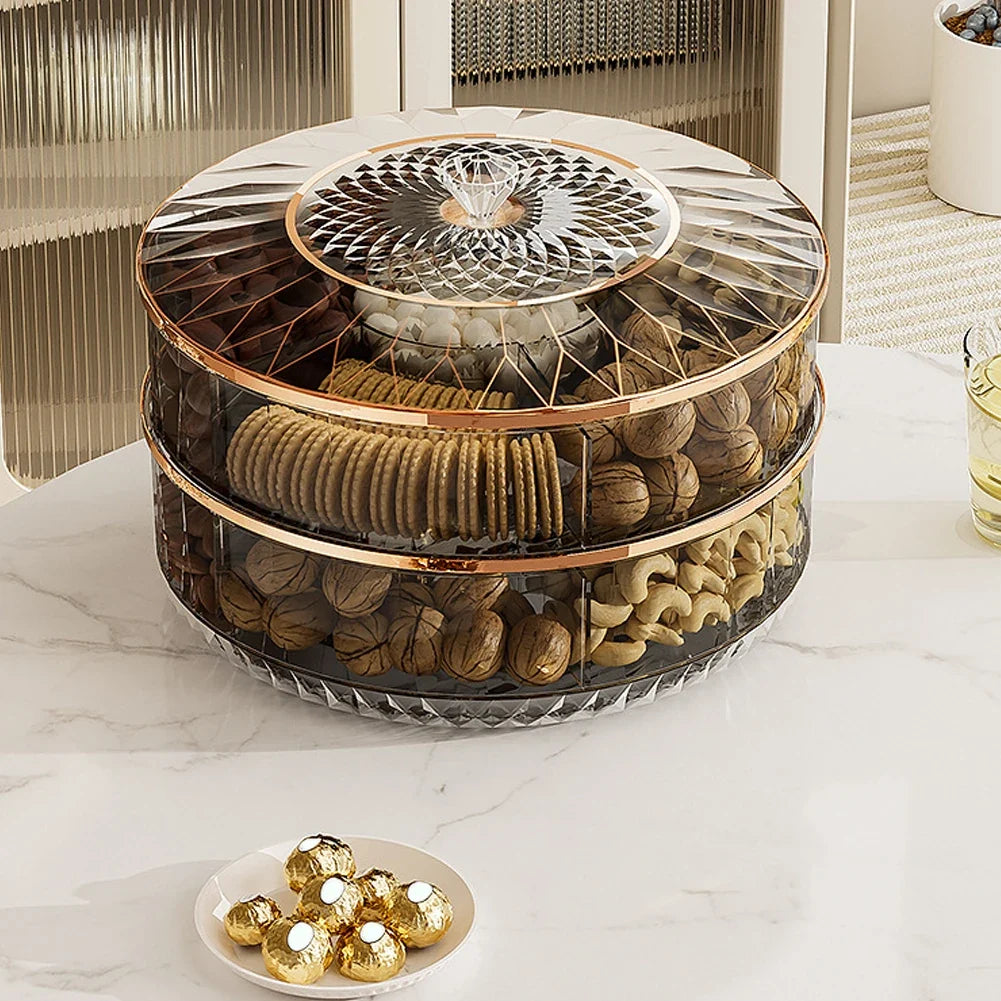 Rotatable Stackable Fruit & Candy Tray with Gold Lid