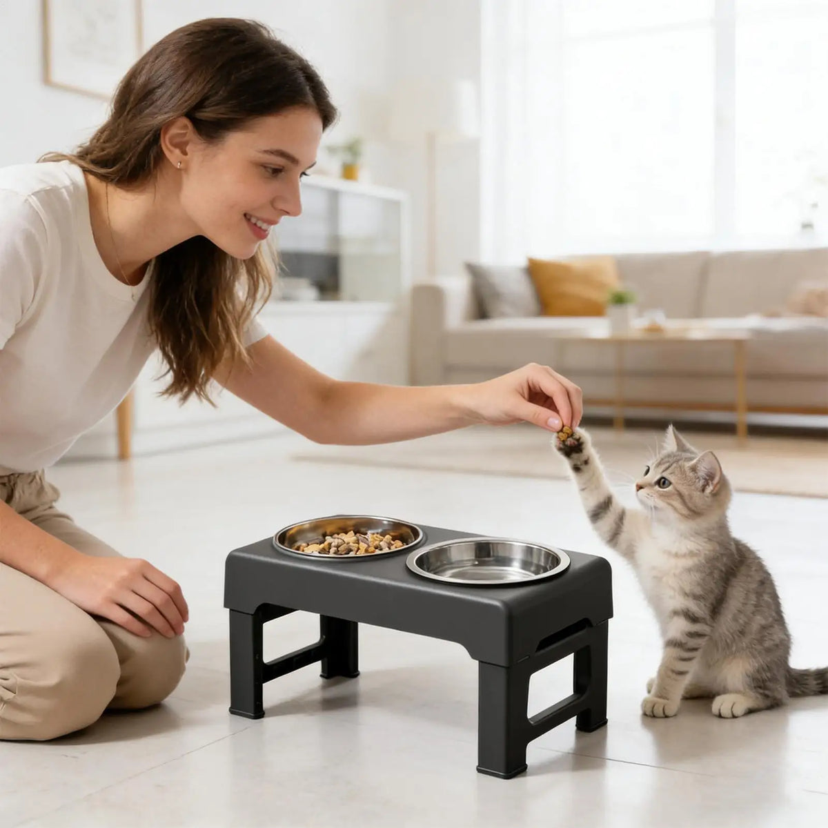 Elevated Double Pet Feeder | 3-Height Adjustable Cat & Dog Bowl
