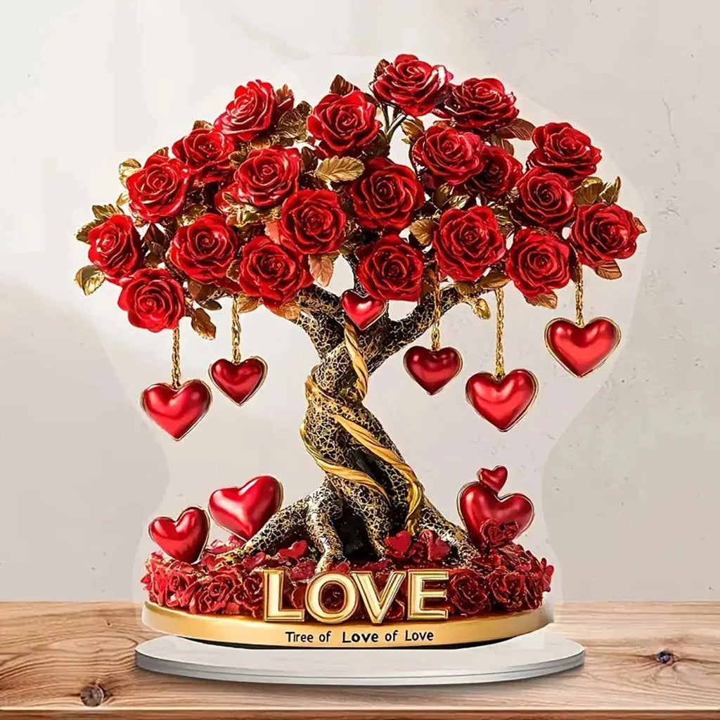 Valentine's Day Rose Heart Tree 2D Acrylic Desktop Ornament