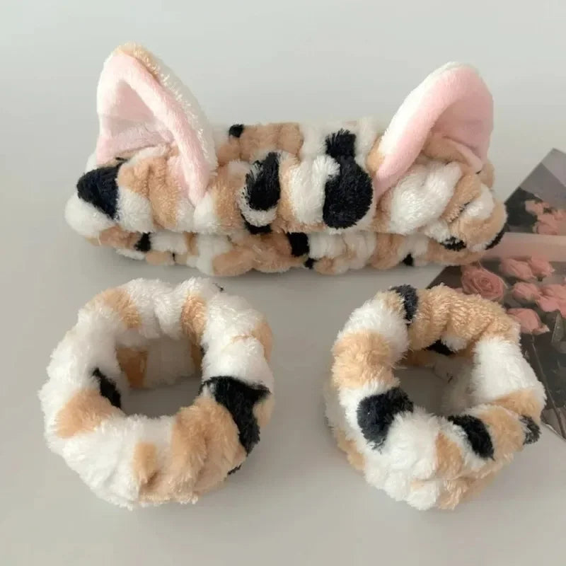 3-Pack Cat Ear Leopard Plush Headbands – Spa & Makeup