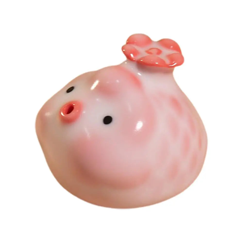 Ceramic Bubble Fish Tea Pet Figurine | Pink Cherry Fish Statue
