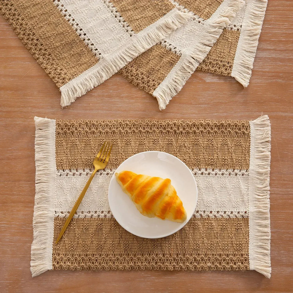 Boho Placemats Macrame Table Decor Natural Cotton Burlap Farmhouse