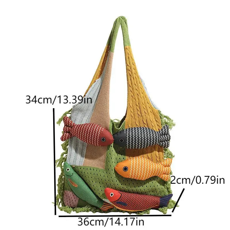 Tassel Knit Fish Tote Bag – Cute Casual Shoulder Handbag