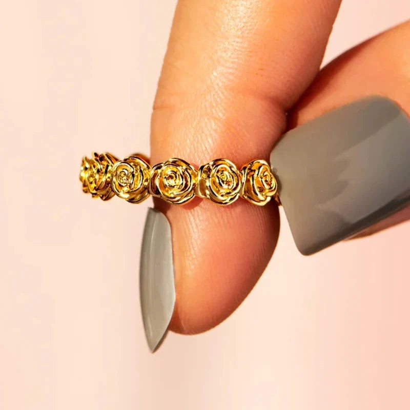 Huitan Gold Rose Flower Promise Ring for Women | Sizes 5–14