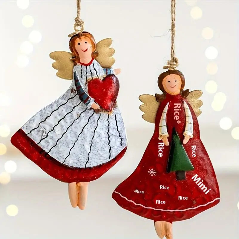 4-Pack Vintage Angel Wooden Christmas Hanging Ornaments