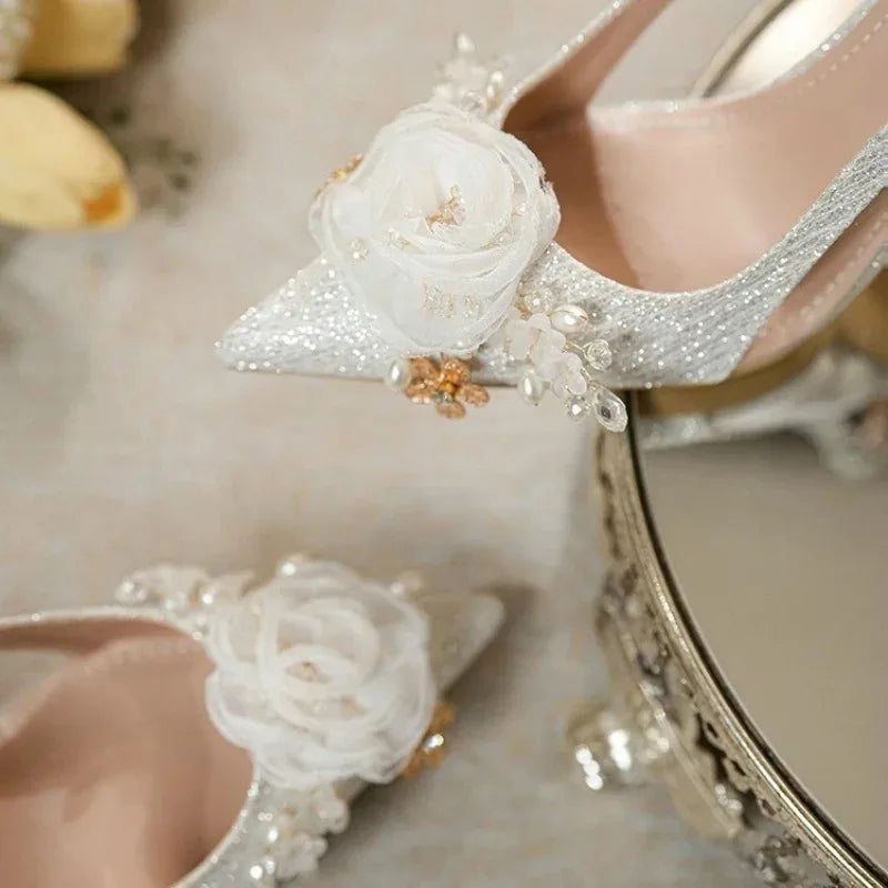 Women's Luxury Floral Wedding Heels – Pointed Toe Sandals