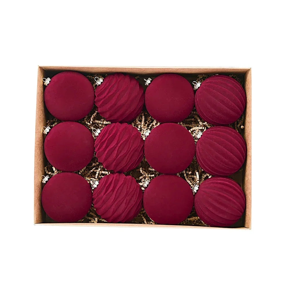 Flocked Velvet Christmas Ball Ornaments | Set of 12 | 3.15"