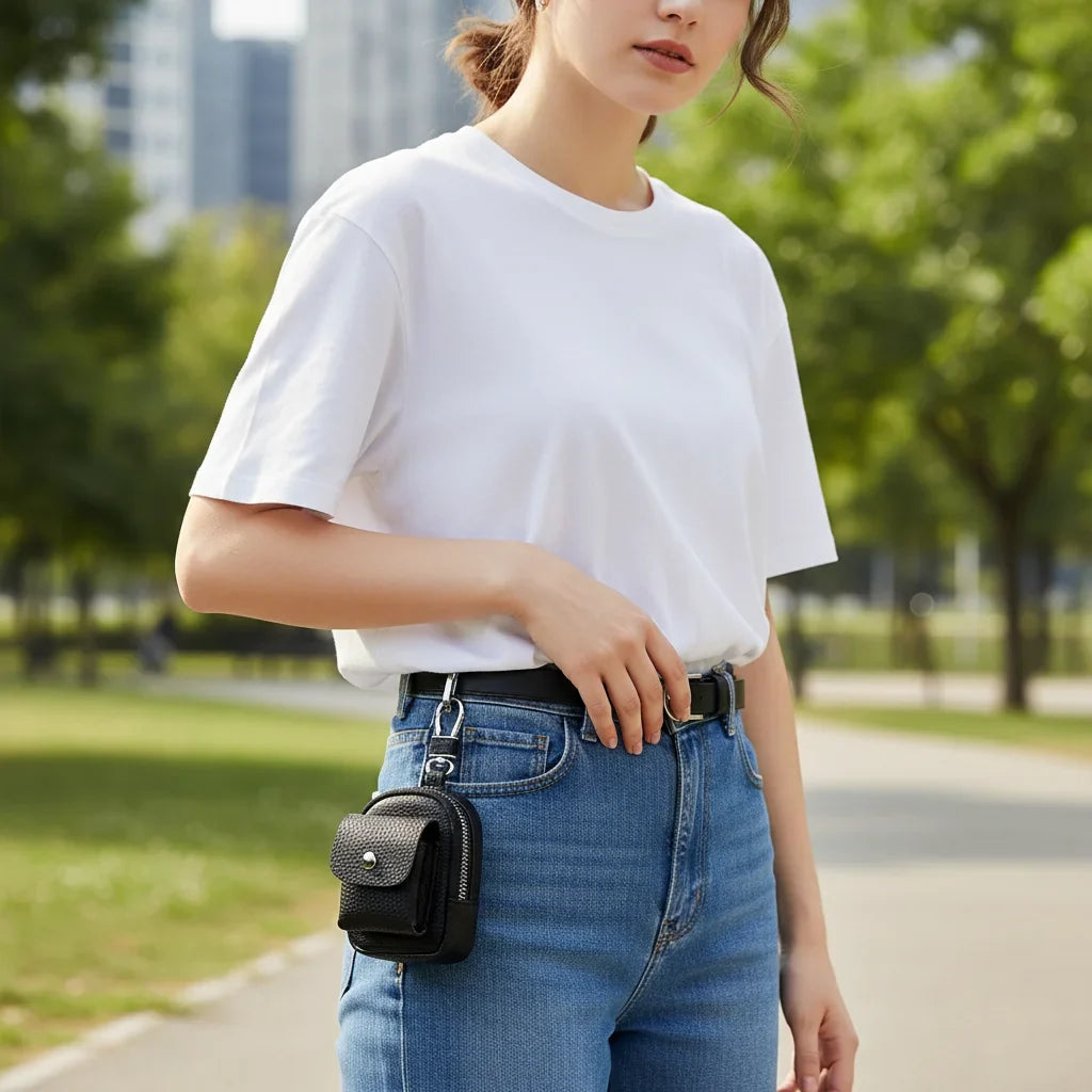 Soft Leather Mini Waist Pouch – Compact Belt Bag Organizer