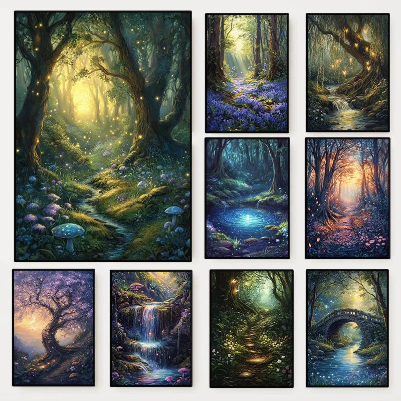 Fairy Enchanted Woodland Canvas Wall Art | Fantasy Forest Poster
