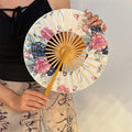 Chinese Hand Fold Fan Silk Bamboo Flower Folding Dance Props Tassel