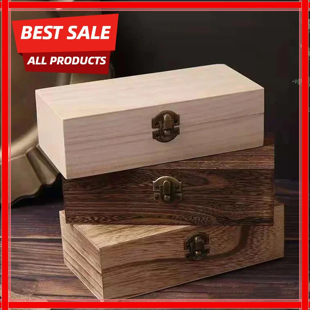 Retro Wooden Jewelry Storage Box Vintage Lock Rectangular Desktop