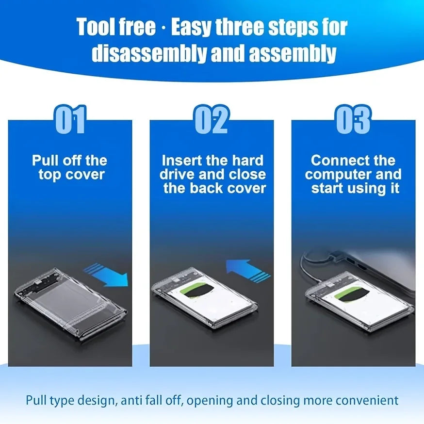 Transparent Mobile External Hard Drive Case SATA USB 3 0 C Harddisk