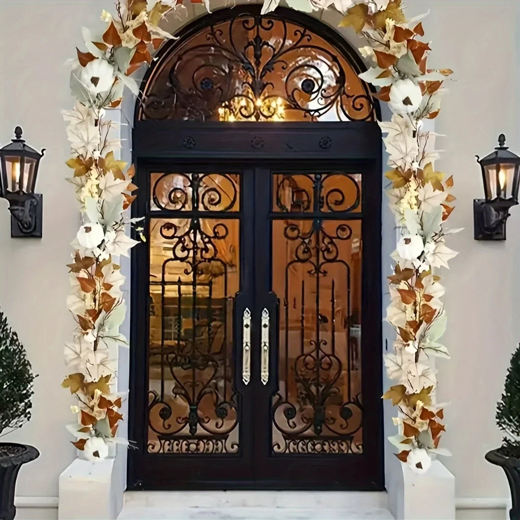 Autumn Maple Leaf & Pumpkin Wreath Set of 2 – Fall Décor