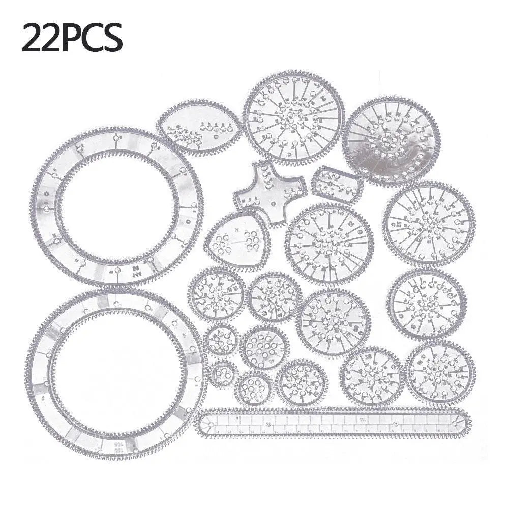 22-Piece Spiral Drawing Ruler Set – Flower Curve Stencil Kit