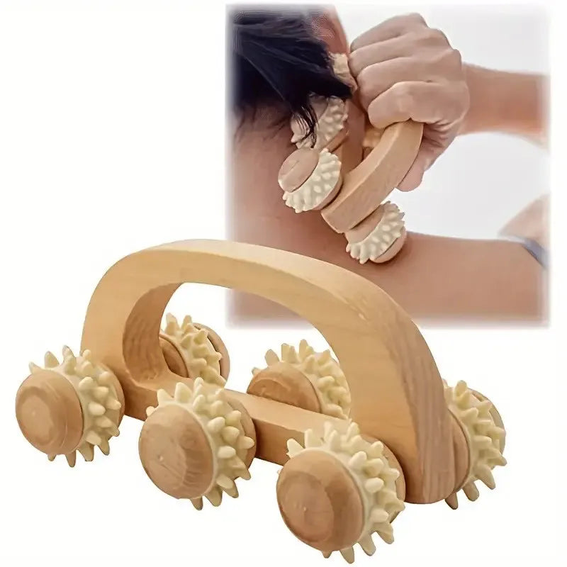 Wooden Massage Roller – Neck, Back & Leg Muscle Roller Tool