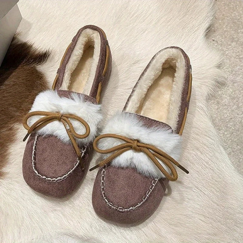 Women's Winter Plush Flat Loafers – Warm Flannel Casual Shoes