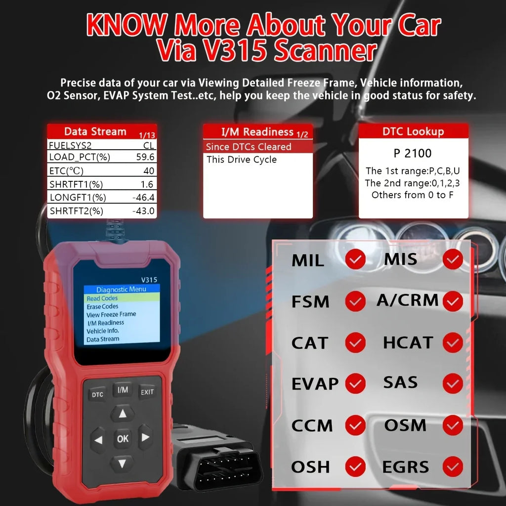 OBD2 Scanner V315 – Check Engine Code Reader & Diagnostic Tool
