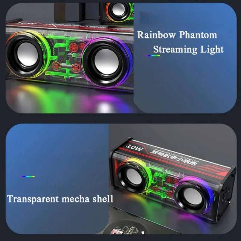 V8 Transparent Mecha Bluetooth Speaker RGB TWS Subwoofer