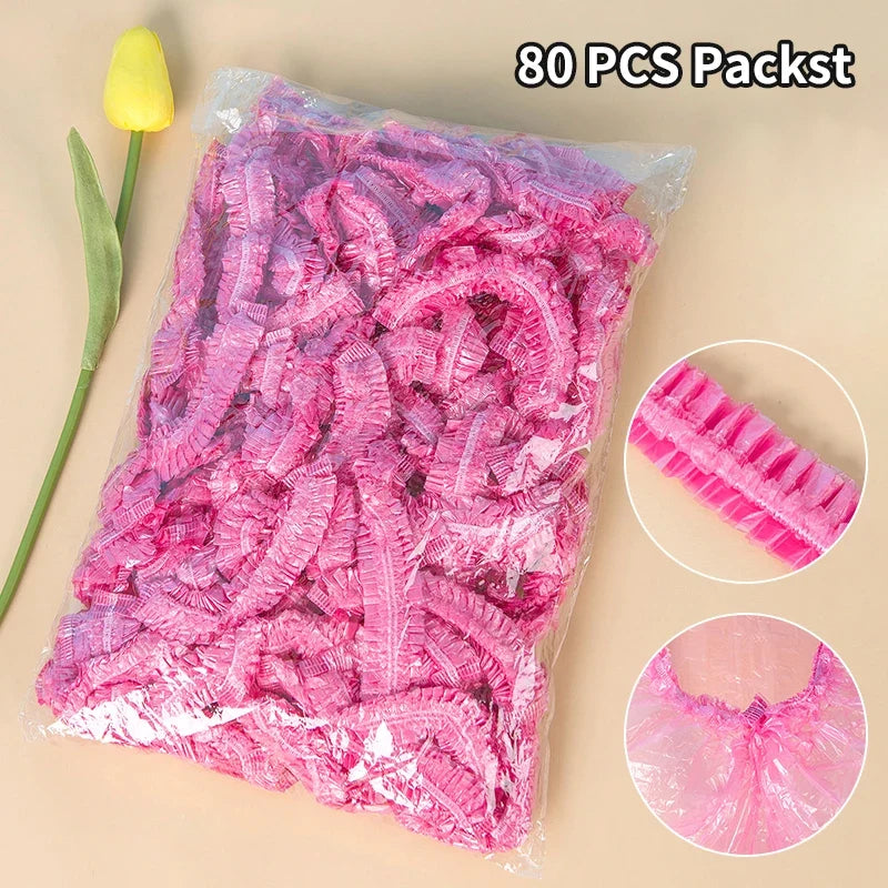 Shower Cap Head Cover Elastic Plastic Thickened Pink Round Food