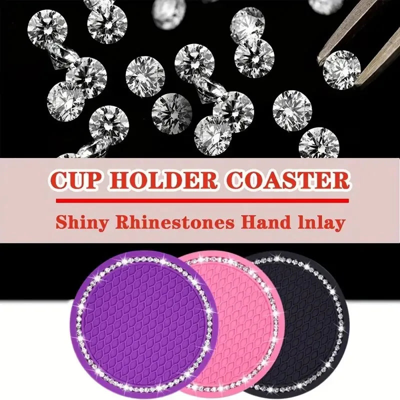 4-Pack Crystal Rhinestone Car Cup Mats Anti-slip Heat Resistant Easy