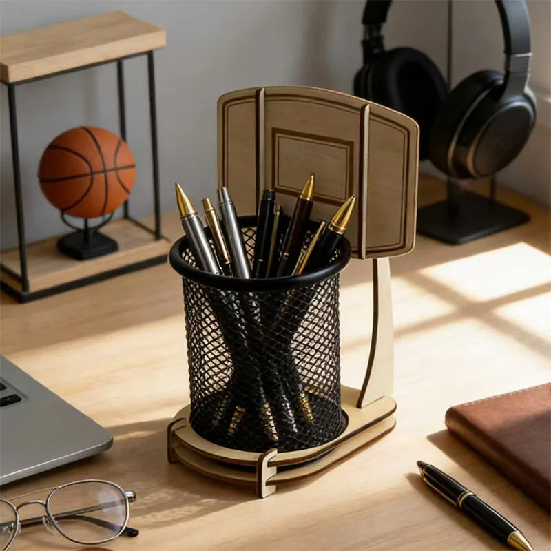 Wooden Multi-functional Assembled Basketball Hoop Pen Holder