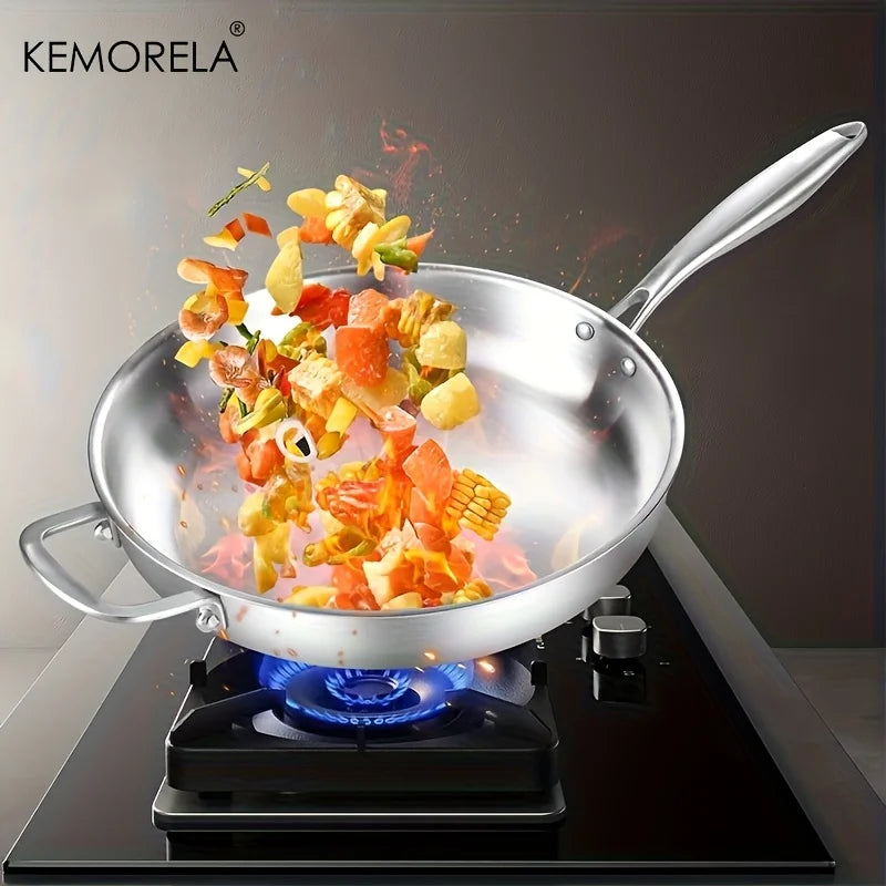 KEMORELA 30cm 316 Stainless Steel Non-Stick Wok Pan