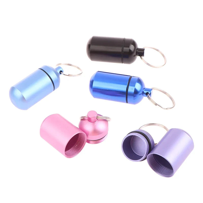 5 Colors Mini Aluminum Medicine Bottle Waterproof Outdoor Keychain