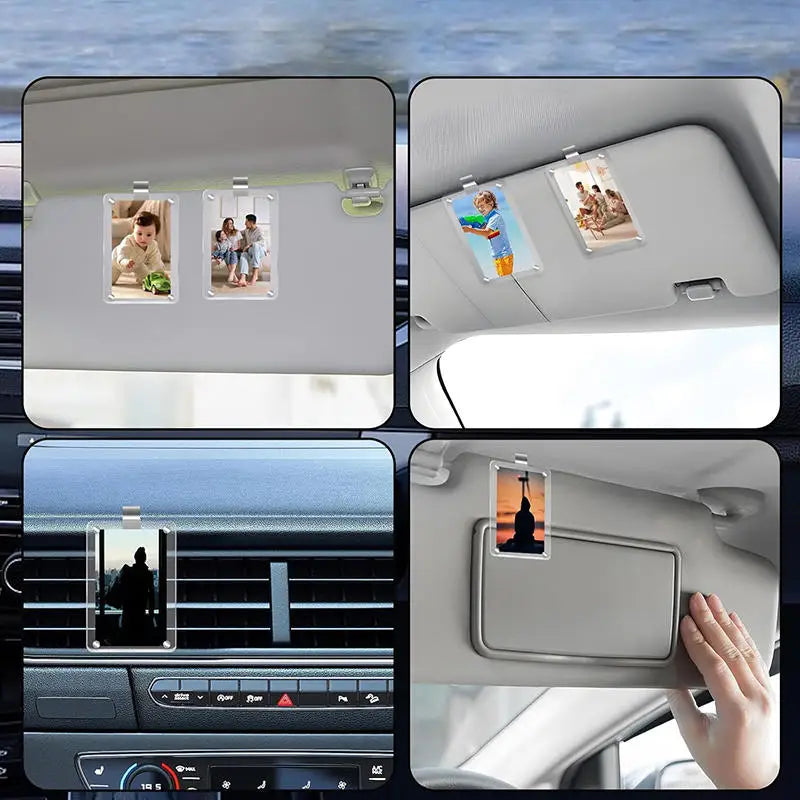 Car Sun Visor Photo Holder Magnetic Acrylic Picture Frame Clip