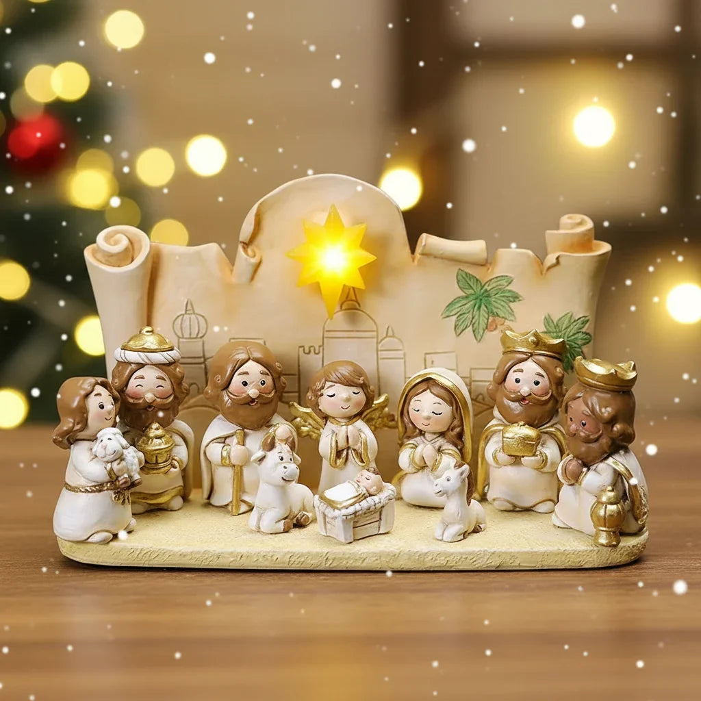Cartoon Nativity Scene Figurine Set | Christmas Manger Decor