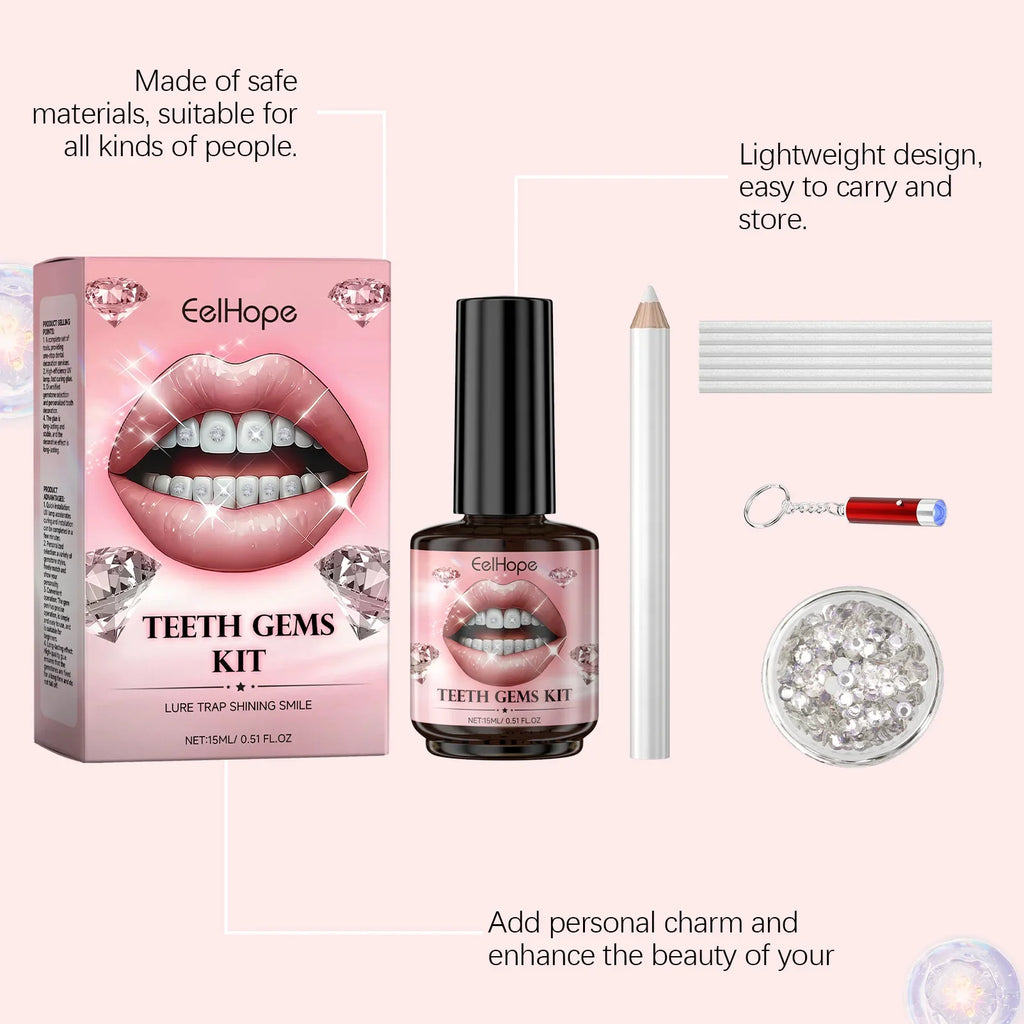 DIY Teeth Gems Kit – 100 Dental Gemstones, UV Light & Glue