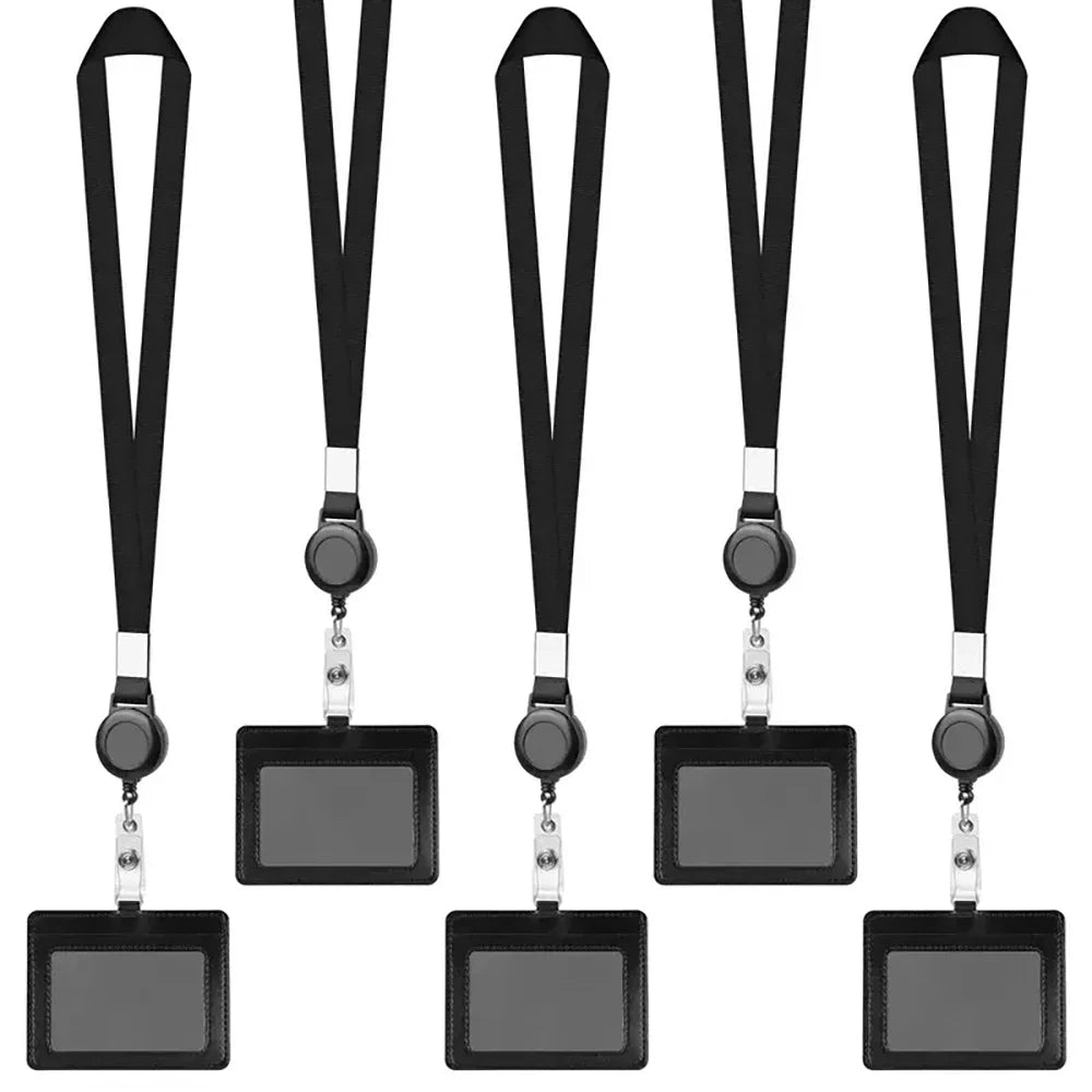 Bview Art PU ID Card Holder Retractable Badge Reel Neck Lanyard