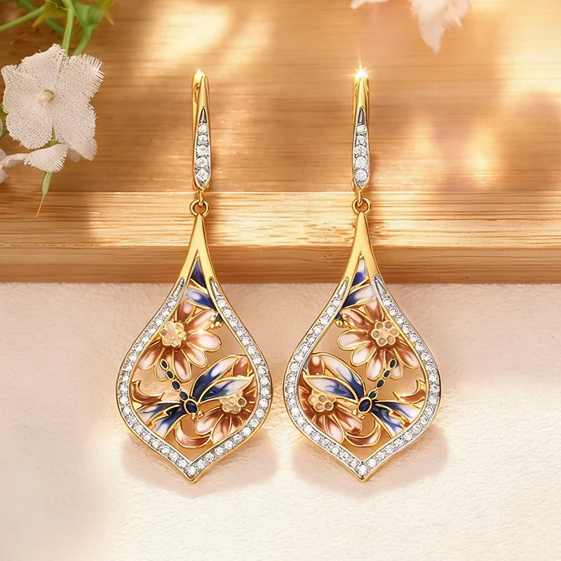 Huitan Flower Drop Earrings – Cubic Zirconia Women's Jewelry