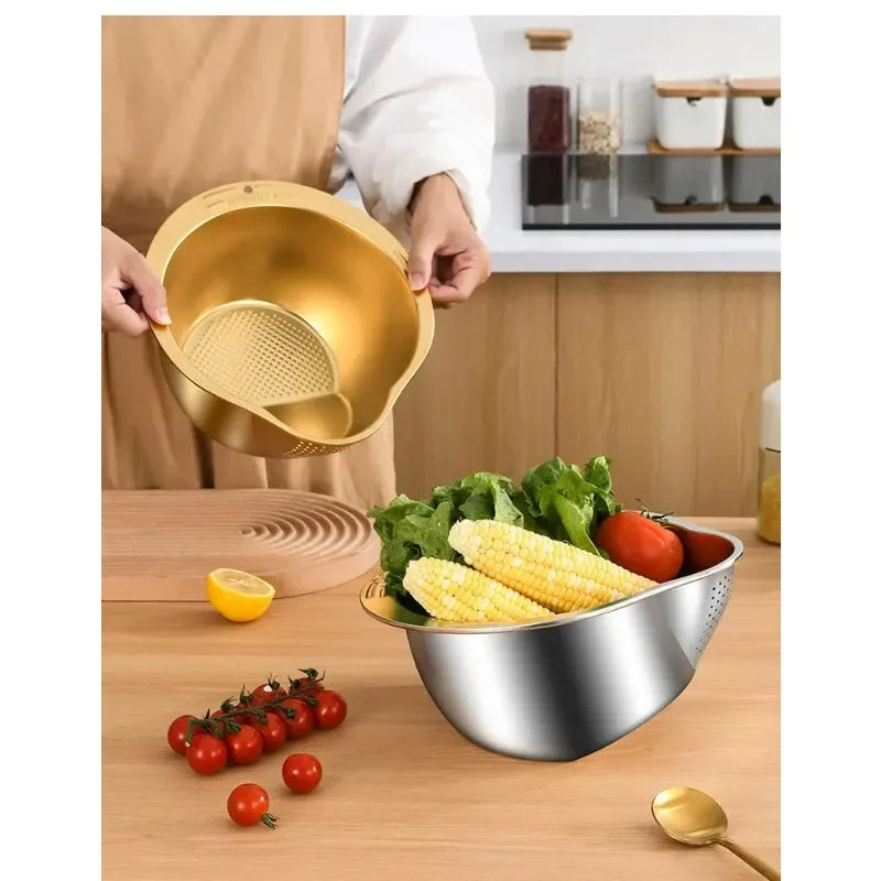 Stainless Steel 304 Rice Washer Strainer Bowl Washing Sieve Colander