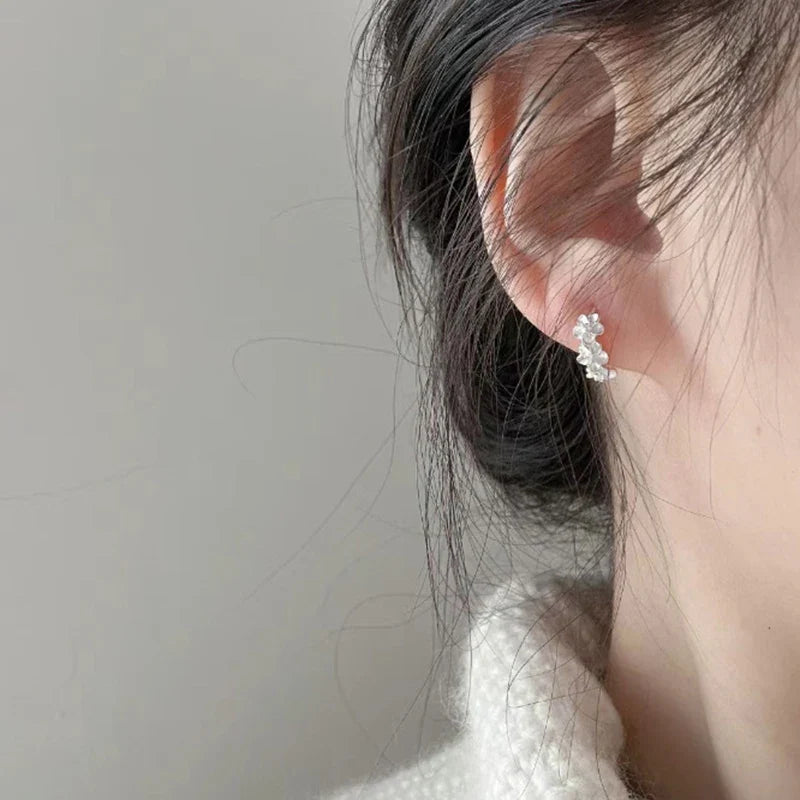 Silver Rose Flower Hoop Earrings with AAA Zircon | 1 Pair