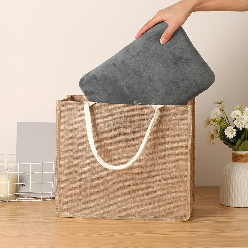 Linen Tote Bag Large Capacity Jute Imitation Shopping Travel Organizer