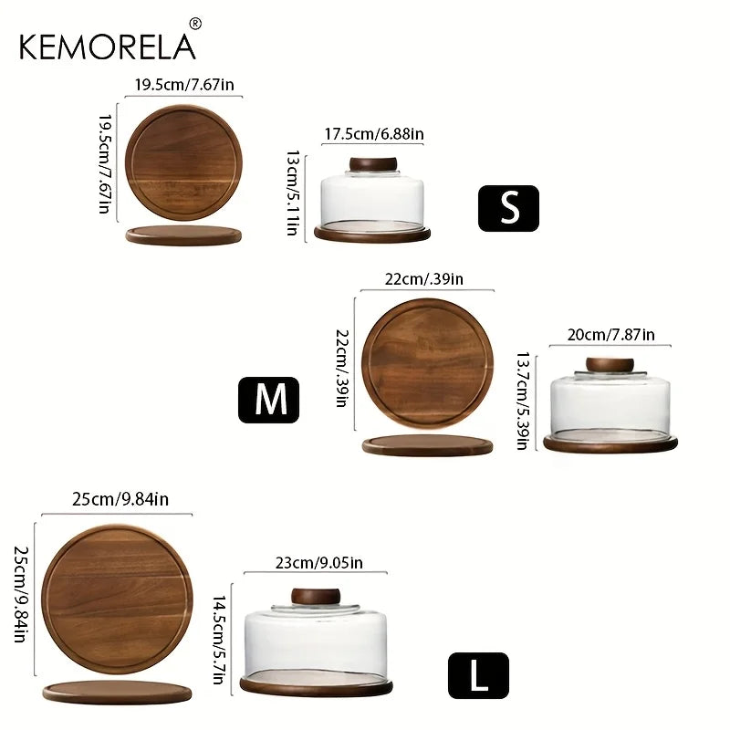 Round Wooden Cake Stand with Glass Dome Lid | KEMORELA