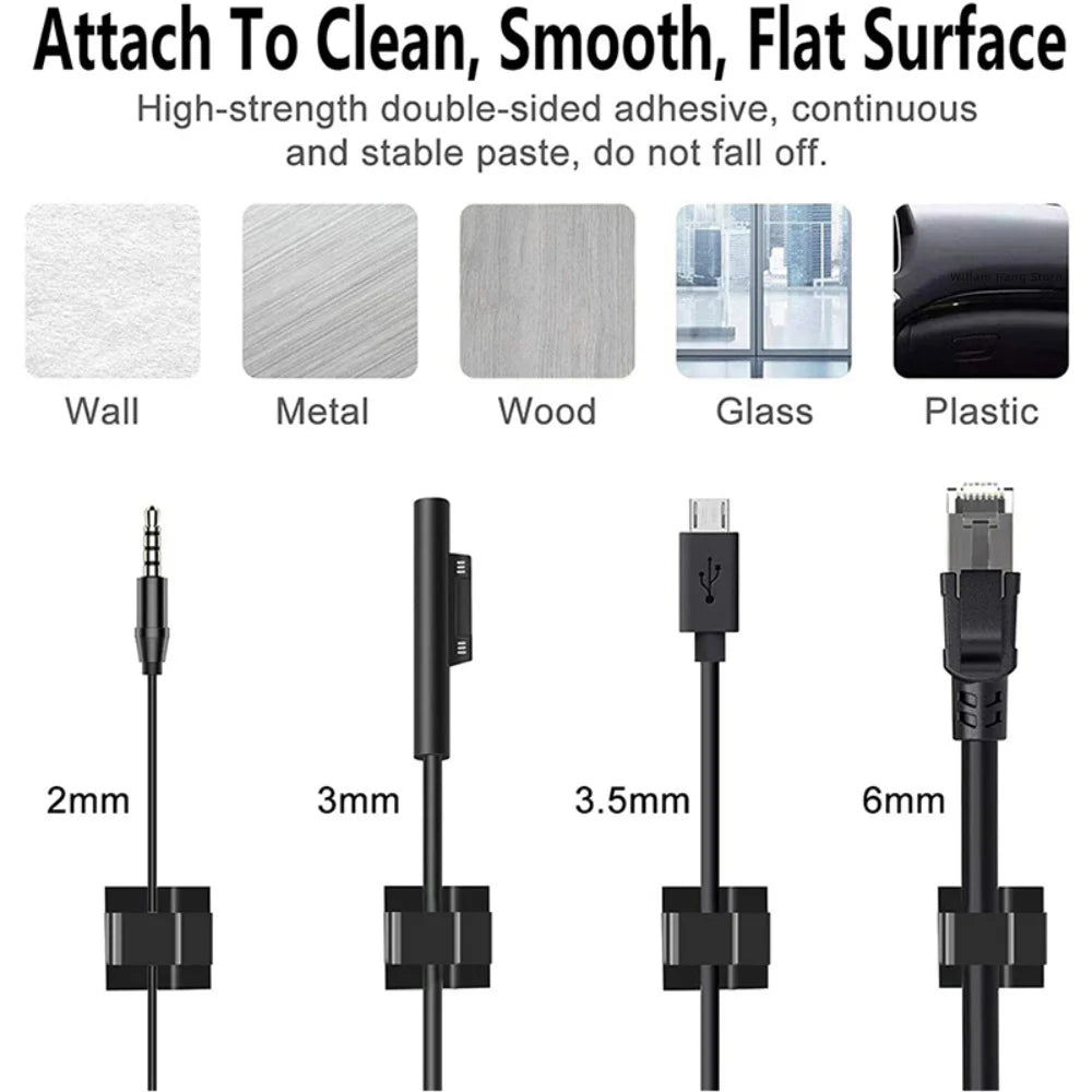 50PCS Adhesive Cable Clips | Wire Management Cord Organizer