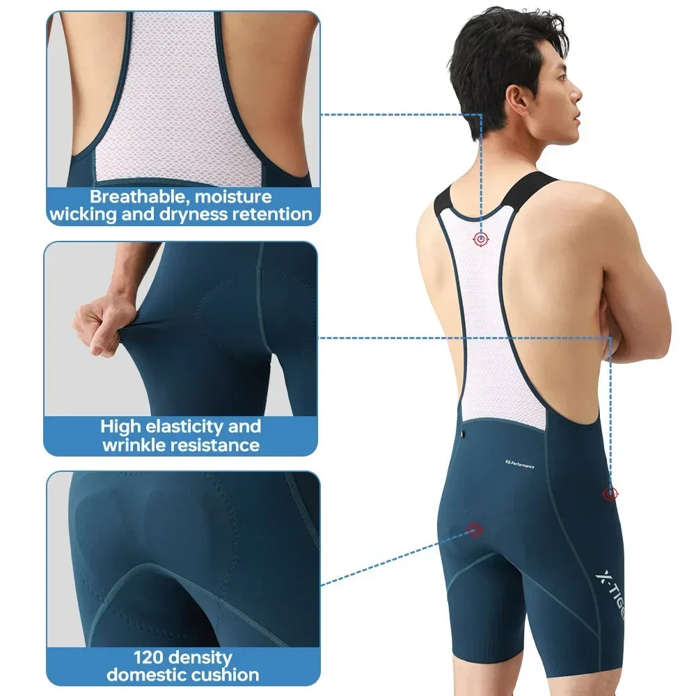 X-TIGER Men's Cycling Bib Shorts – 120 Density Pro Chamois Pad
