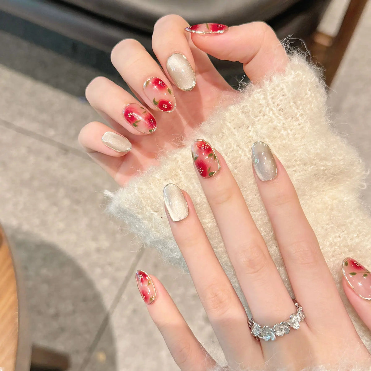 Handmade Press Nails Sweet Cherry Pink Blush Fake Nail Tips Girl