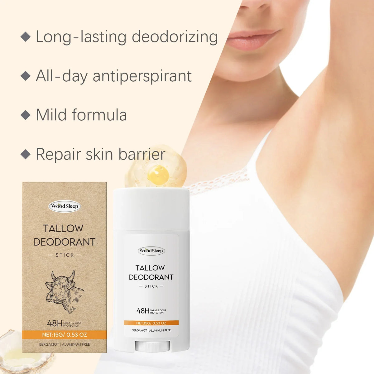 WOODSLEEP Tallow Deodorant Stick – Long-Lasting Freshness 15g