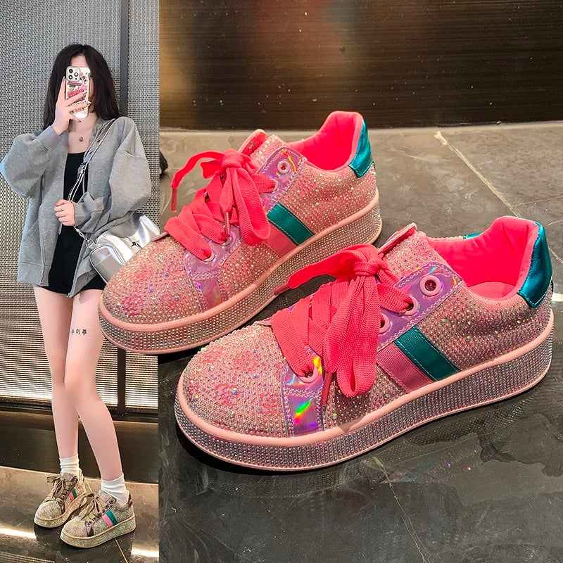 UXST Women's Diamond Platform Sneakers | Luxury Lace-Up Shoes