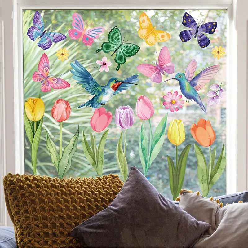 83-Pc Spring Window Cling Decals – Butterfly, Flower & Hummingbird