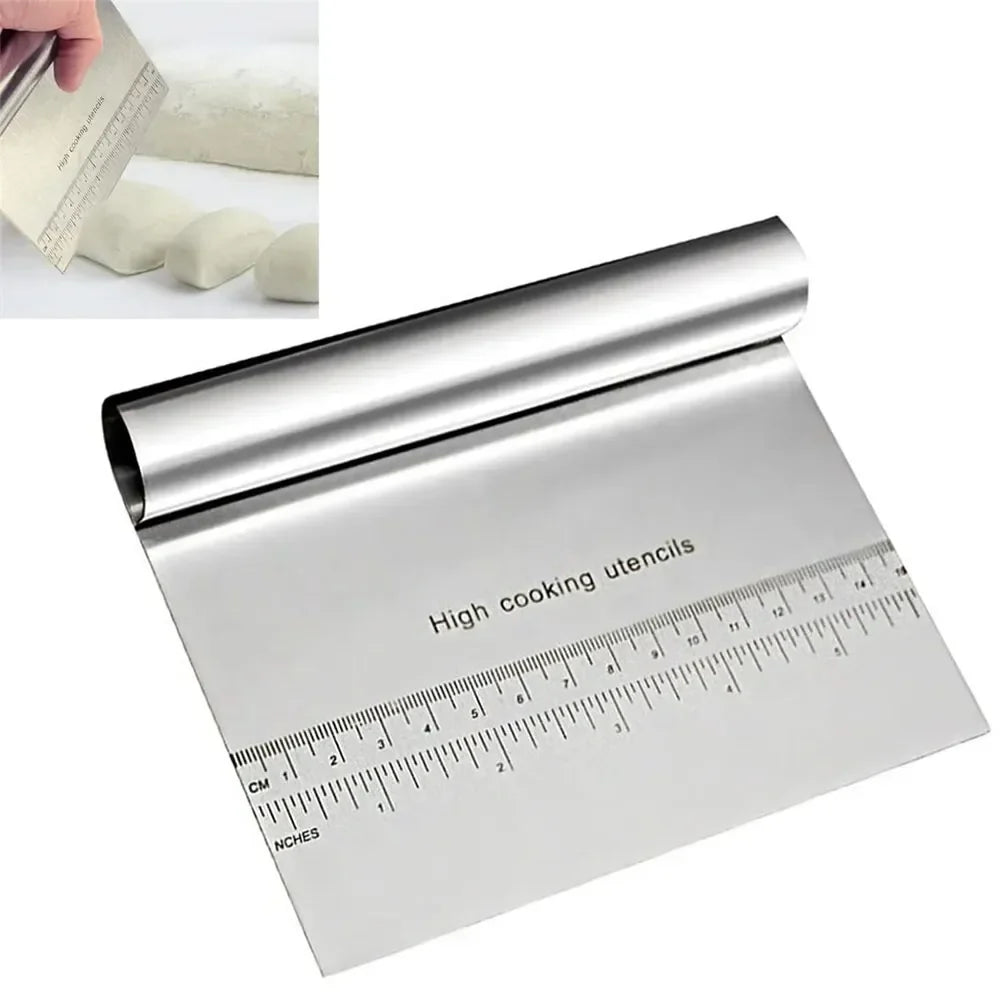 Stainless Steel Dough Scraper & Pizza Cutter with Measuring Scale